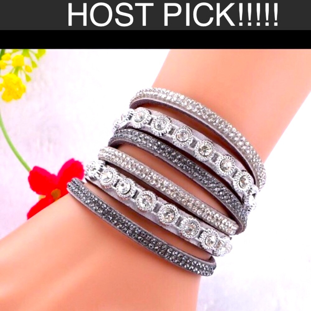 🆕 New Leather & Crystal Wrap Bracelet-Silver/Gray